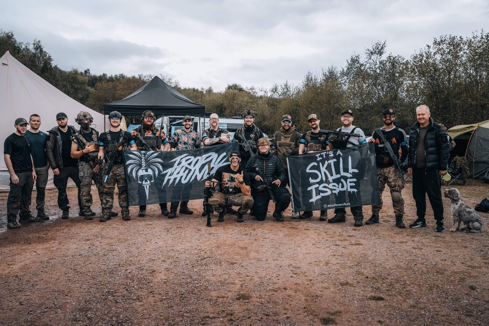 Nemesis Tactical group photo with Tropic Thunder and Skill Issue banners